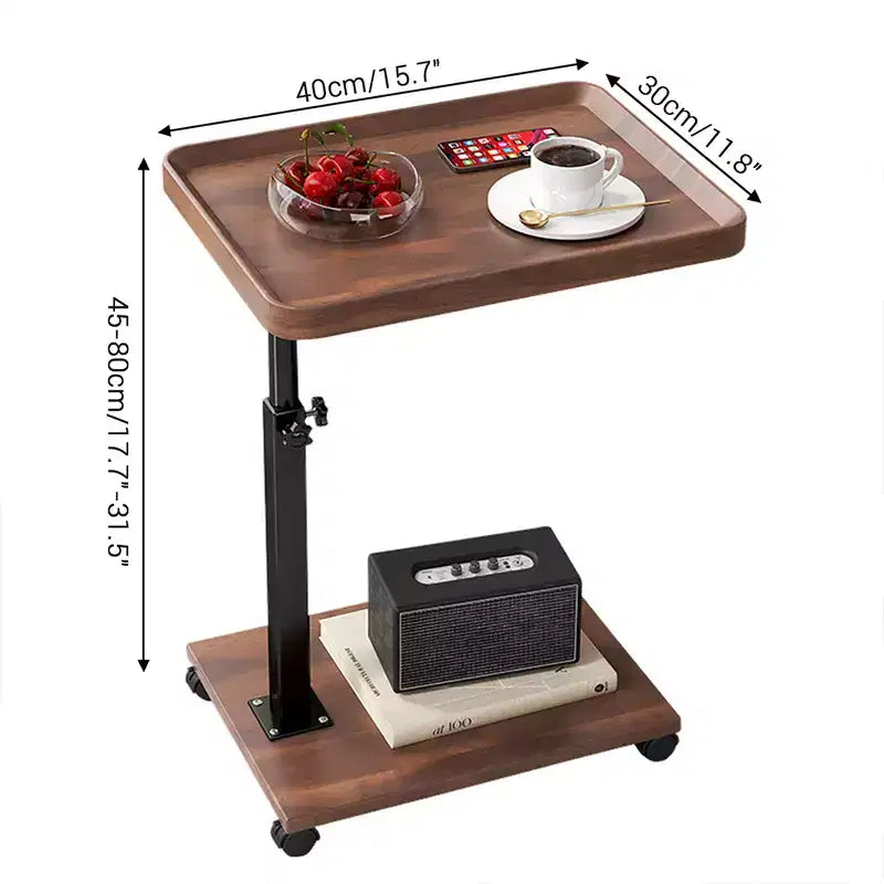 Table d'appoint en C à hauteur réglable, table de service TV pivotante à 360 degrés pour petits espaces, table d'appoint à roulettes pour salon et chambre à coucher, chevet