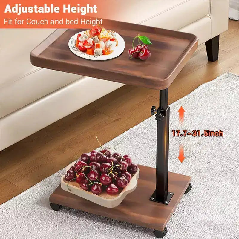 Table d'appoint en C à hauteur réglable, table de service TV pivotante à 360 degrés pour petits espaces, table d'appoint à roulettes pour salon et chambre à coucher, chevet