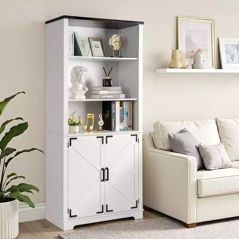 Vitrine blanche de 180 cm de haut avec 3 étagères et 2 portes