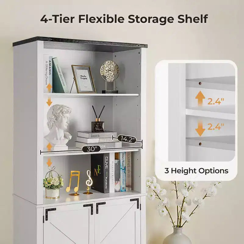Vitrine blanche de 180 cm de haut avec 3 étagères et 2 portes