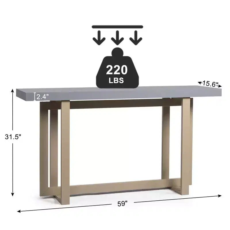 Table d'entrée grise 150 cm avec plateau simple en panneau de fibres et pin, avec cadre carré pour le rangement