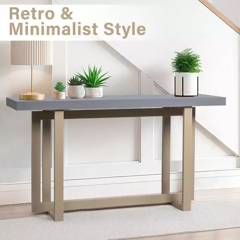 Table d'entrée grise 150 cm avec plateau simple en panneau de fibres et pin, avec cadre carré pour le rangement