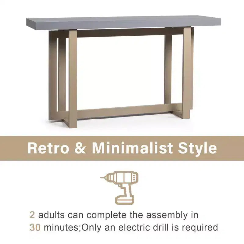 Table d'entrée grise 150 cm avec plateau simple en panneau de fibres et pin, avec cadre carré pour le rangement