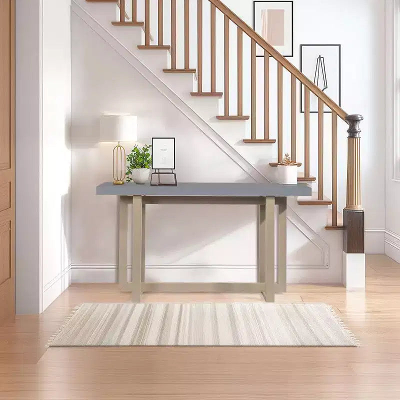 Table d'entrée grise 150 cm avec plateau simple en panneau de fibres et pin, avec cadre carré pour le rangement