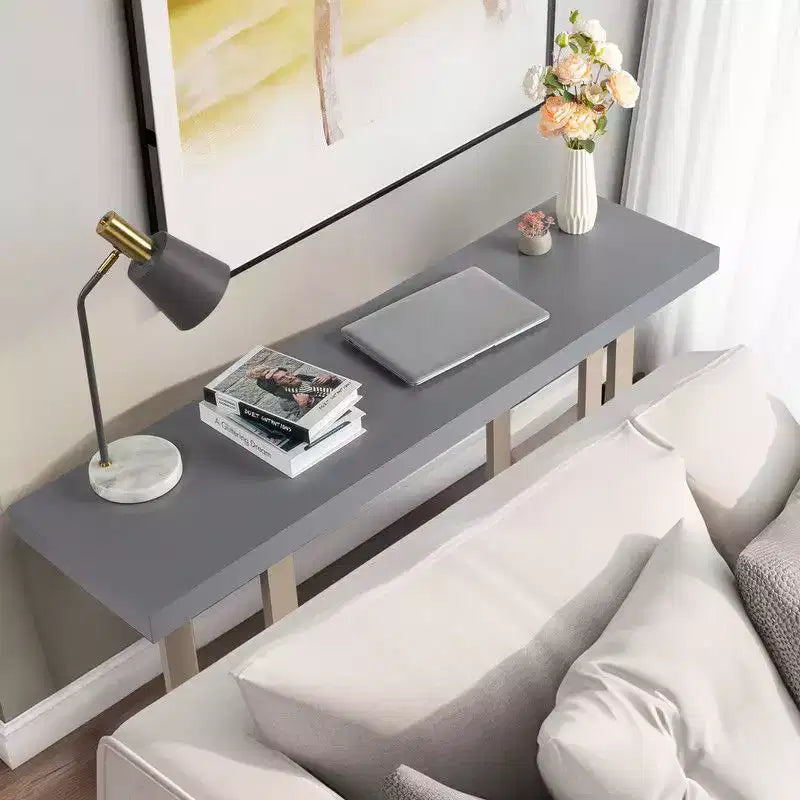 Table d'entrée grise 150 cm avec plateau simple en panneau de fibres et pin, avec cadre carré pour le rangement