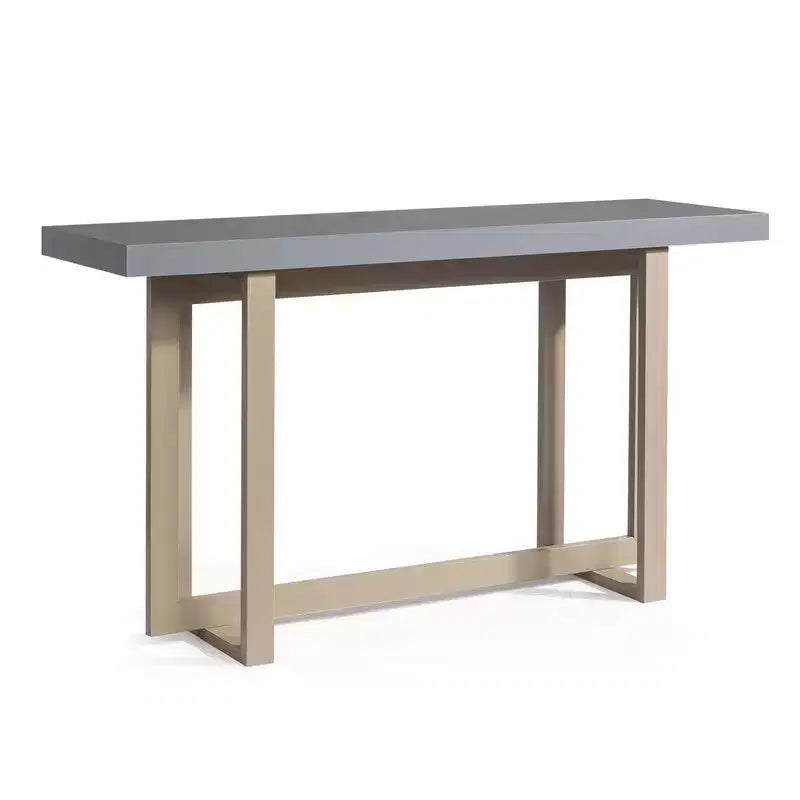 Table d'entrée grise 150 cm avec plateau simple en panneau de fibres et pin, avec cadre carré pour le rangement