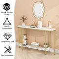 2 Layers Long Oval Density Board with Triamine Iron 42.13in White Marble Top Gold Frame Entrance Table