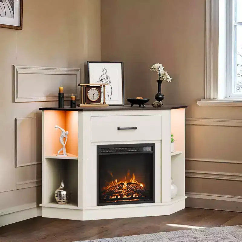 Meuble TV avec cheminée, pour téléviseurs jusqu'à 50 pouces, meuble de divertissement style ferme avec cheminée de 18 pouces, blanc