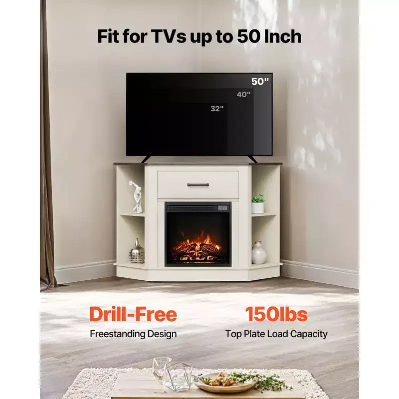 Meuble TV avec cheminée, pour téléviseurs jusqu'à 50 pouces, meuble de divertissement style ferme avec cheminée de 18 pouces, blanc