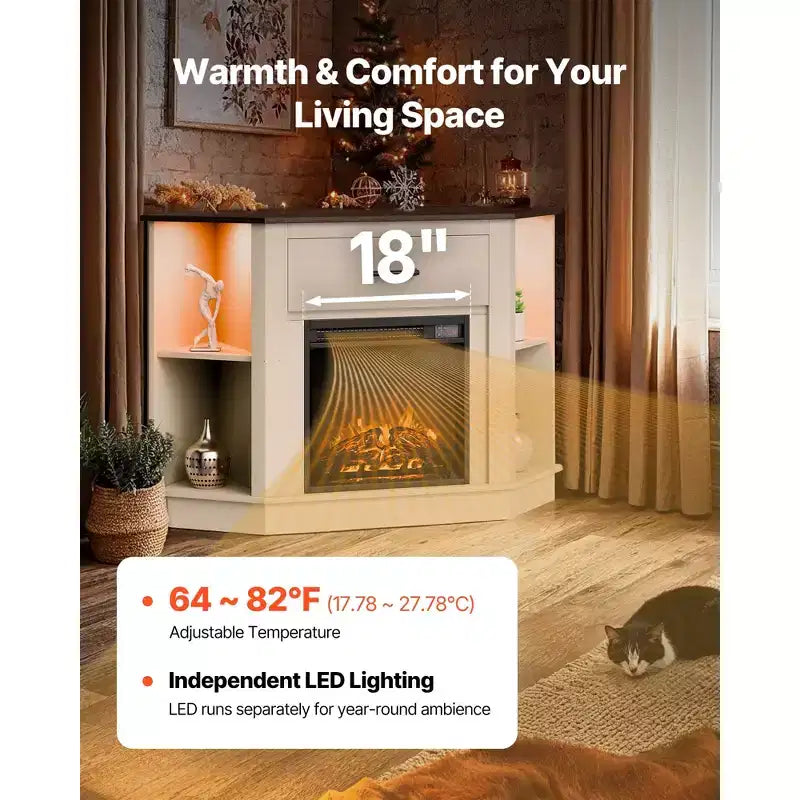 Meuble TV avec cheminée, pour téléviseurs jusqu'à 50 pouces, meuble de divertissement style ferme avec cheminée de 18 pouces, blanc