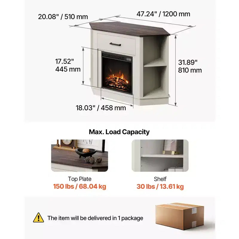Meuble TV avec cheminée, pour téléviseurs jusqu'à 50 pouces, meuble de divertissement style ferme avec cheminée de 18 pouces, blanc