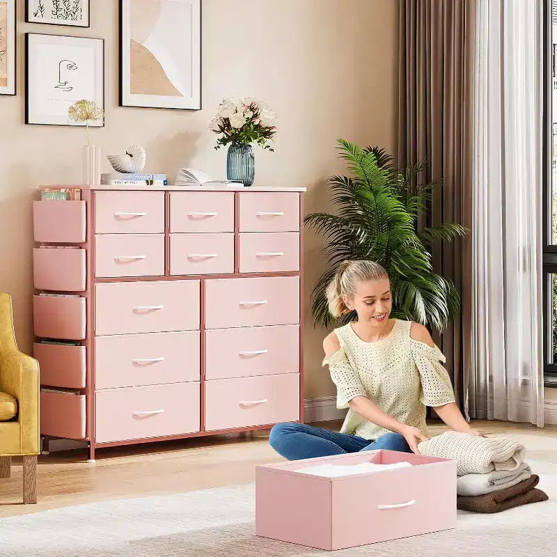 Commode à 12 tiroirs pour chambre à coucher, Commode de rangement en tissu pour chambre à coucher, salon ou entrée