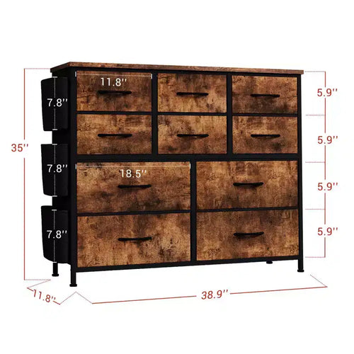 Commode à 10 tiroirs pour chambre à coucher, commode de rangement en tissu pour chambre à coucher, salon ou entrée