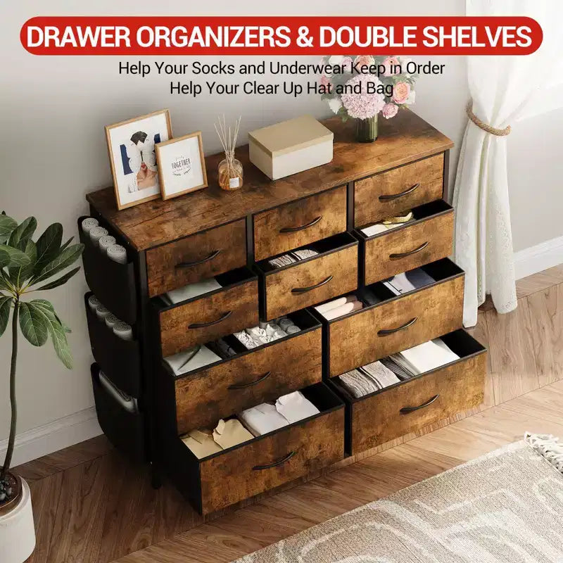 Commode à 10 tiroirs pour chambre à coucher, commode de rangement en tissu pour chambre à coucher, salon ou entrée