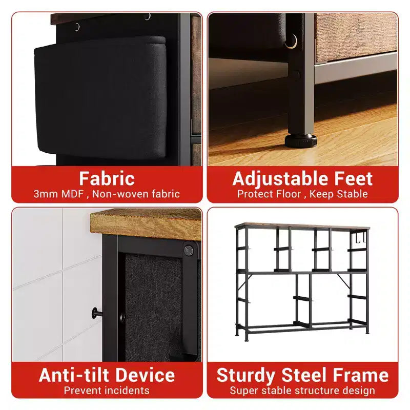 Commode à 10 tiroirs pour chambre à coucher, commode de rangement en tissu pour chambre à coucher, salon ou entrée