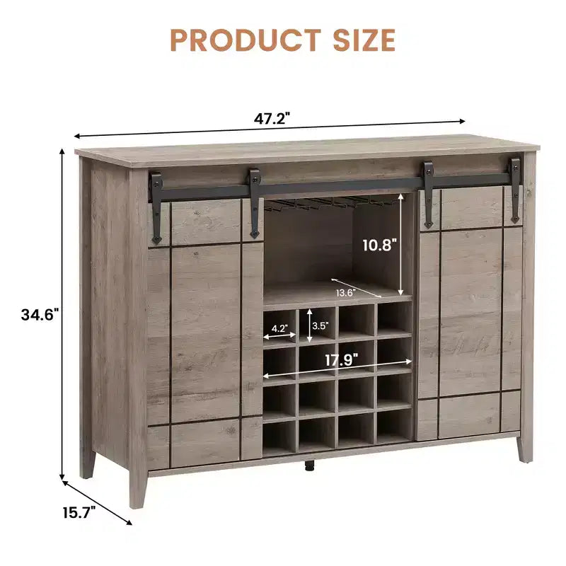 Meuble à vin avec rangement, avec porte coulissante de style grange, buffet avec casier à vin pour 16 bouteilles pour salle à manger, meuble de bar à café pour salle à manger