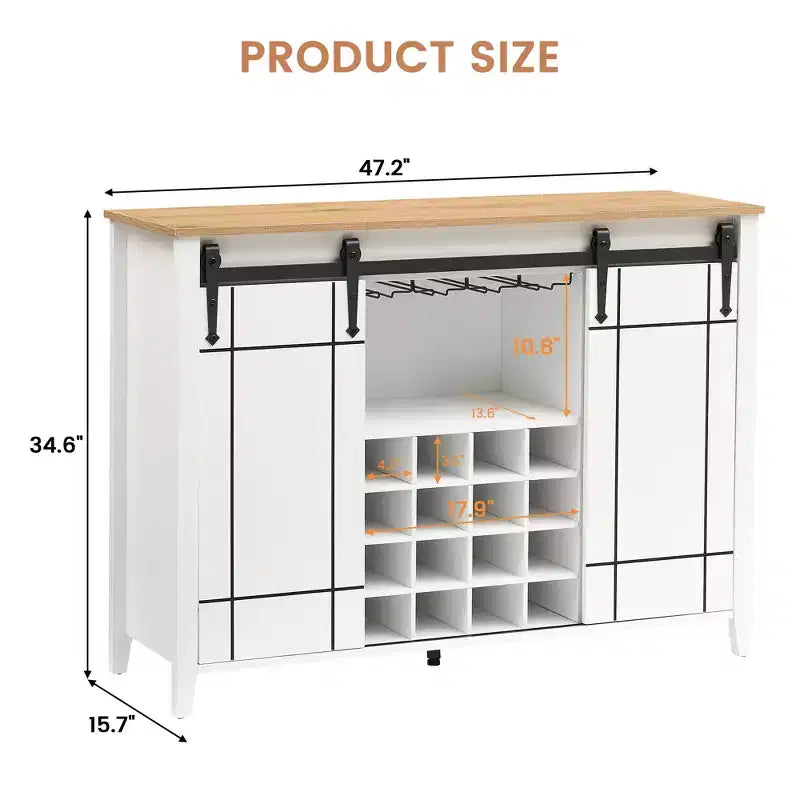 Meuble à vin avec rangement, avec porte coulissante de style grange, buffet avec casier à vin pour 16 bouteilles pour salle à manger, meuble de bar à café pour salle à manger