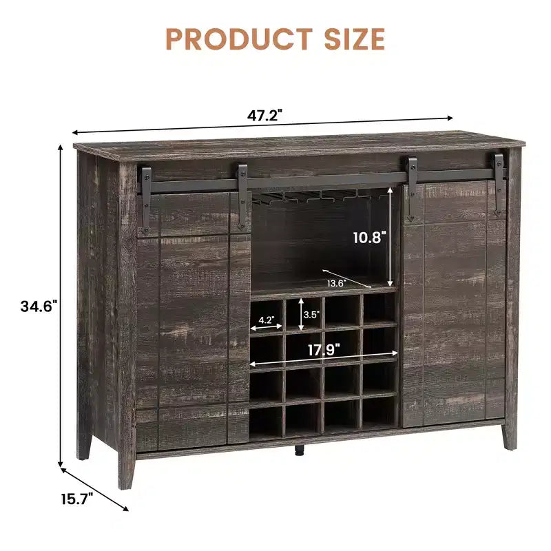 Meuble à vin avec rangement, avec porte coulissante de style grange, buffet avec casier à vin pour 16 bouteilles pour salle à manger, meuble de bar à café pour salle à manger