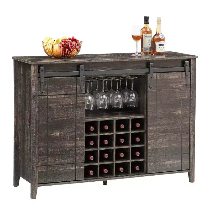 Meuble à vin avec rangement, avec porte coulissante de style grange, buffet avec casier à vin pour 16 bouteilles pour salle à manger, meuble de bar à café pour salle à manger