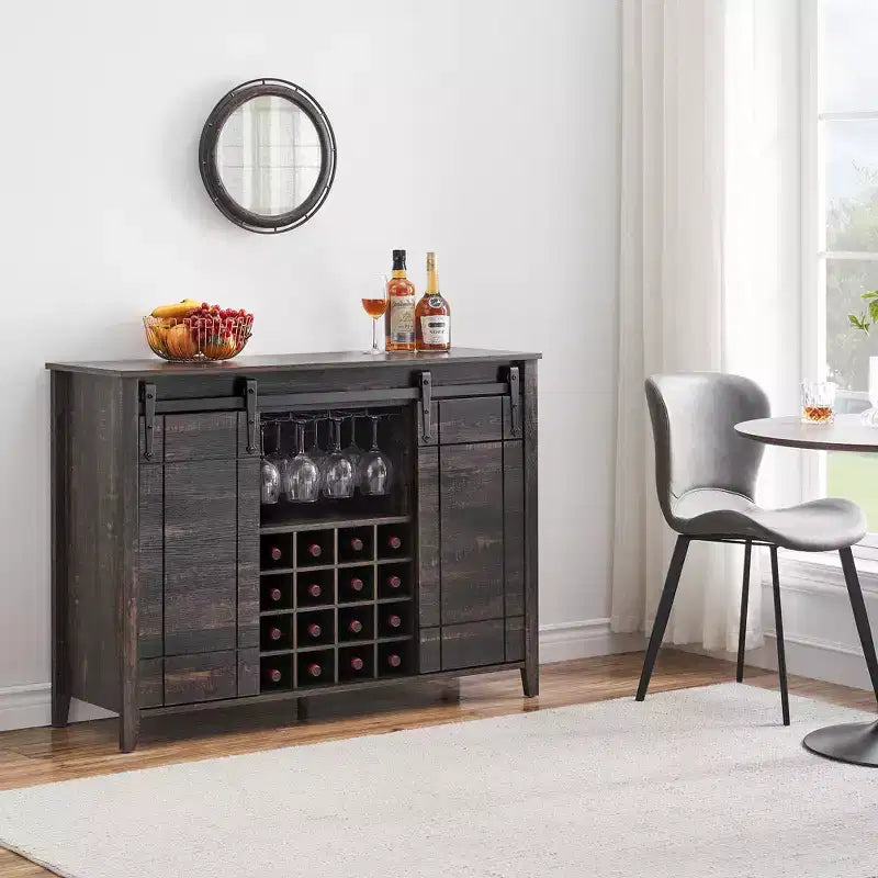 Meuble à vin avec rangement, avec porte coulissante de style grange, buffet avec casier à vin pour 16 bouteilles pour salle à manger, meuble de bar à café pour salle à manger