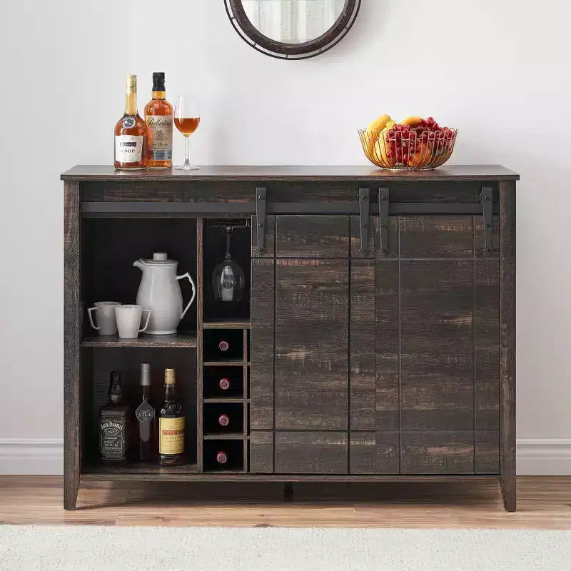 Wine Cabinet with Storage, with Sliding Barn Door, Buffet Sideboard Cabinet with 16 Bottle Wine Rack for Dining, Coffee Bar Cabinet for Dining Room