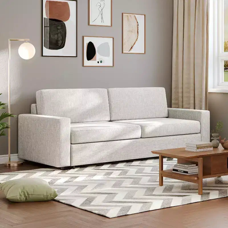 ATJafurn 88.6 Convertible Sleeper Sofa Bed, Modern Linen Fabric Pull Out Sleeper Couch Bed Space-Saving for Apartments, Living Room, Bedroom, Studio