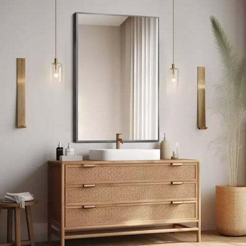 Lot de 2 Miroirs Muraux Rectangulaires Suspendus à Bords Fins en Alliage d'Aluminium Doré de 91,4 cm (H) x 61 cm (L)