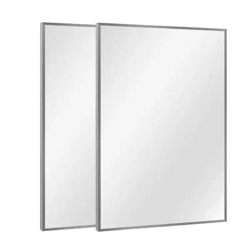 Lot de 2 Miroirs Muraux Rectangulaires Suspendus à Bords Fins en Alliage d'Aluminium Doré de 91,4 cm (H) x 61 cm (L)