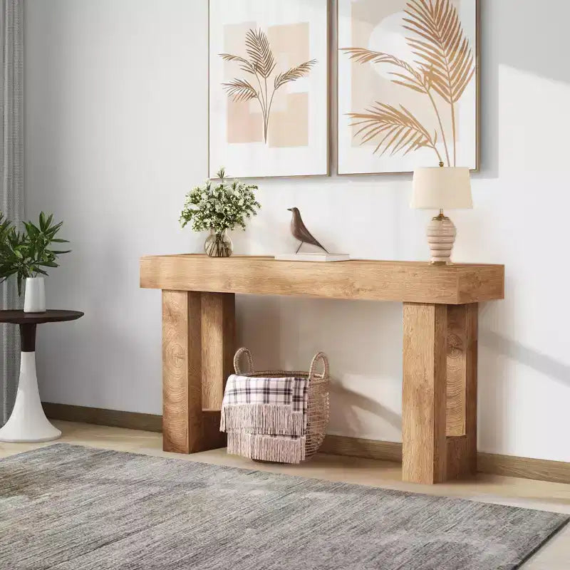 Narrow Entryway Table,63 Inch Long Wooden Couch Table Behind Sofa,Farmhouse Entryway Console,Perfect for Living Room,Hallway,Bedroom,Natural Wood