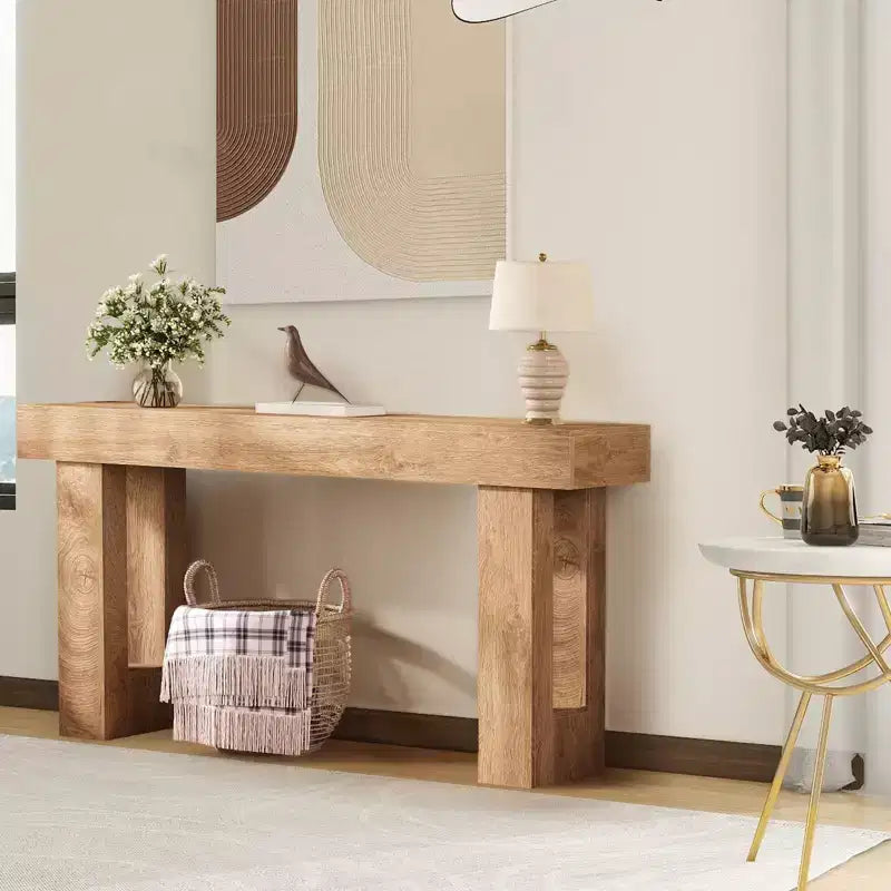 Table d'entrée étroite, table de canapé en bois de 160 cm de long derrière le canapé, console d'entrée de style ferme, parfaite pour le salon, le couloir, la chambre, bois naturel