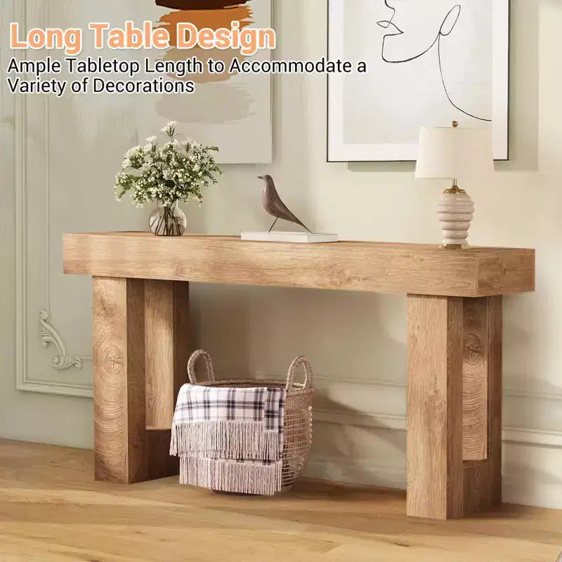 Table d'entrée étroite, table de canapé en bois de 160 cm de long derrière le canapé, console d'entrée de style ferme, parfaite pour le salon, le couloir, la chambre, bois naturel