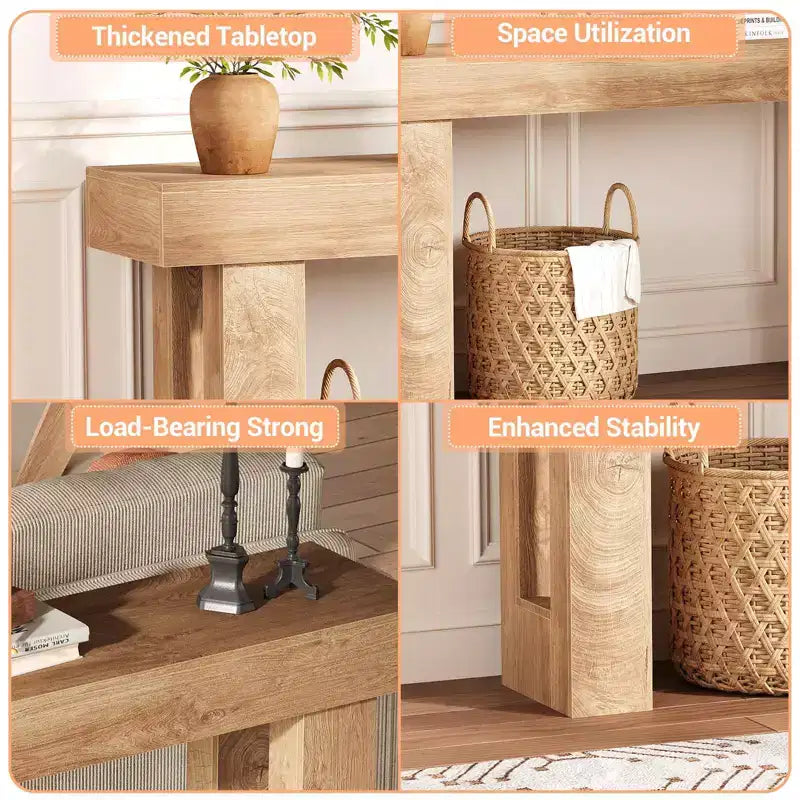 Table d'entrée étroite, table de canapé en bois de 160 cm de long derrière le canapé, console d'entrée de style ferme, parfaite pour le salon, le couloir, la chambre, bois naturel