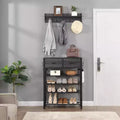 Étagère à chaussures, Organisateur de rangement pour chaussures à 4 niveaux avec 2 tiroirs, Étagère à chaussures en métal, Meuble à chaussures de couloir avec rangement et crochets