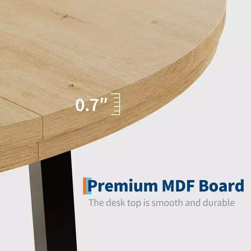 Table de salle à manger ronde de 120 cm, table de dîner industrielle pour 4 à 6 personnes, table de cuisine en bois avec cadre métallique robuste (sans chaises)
