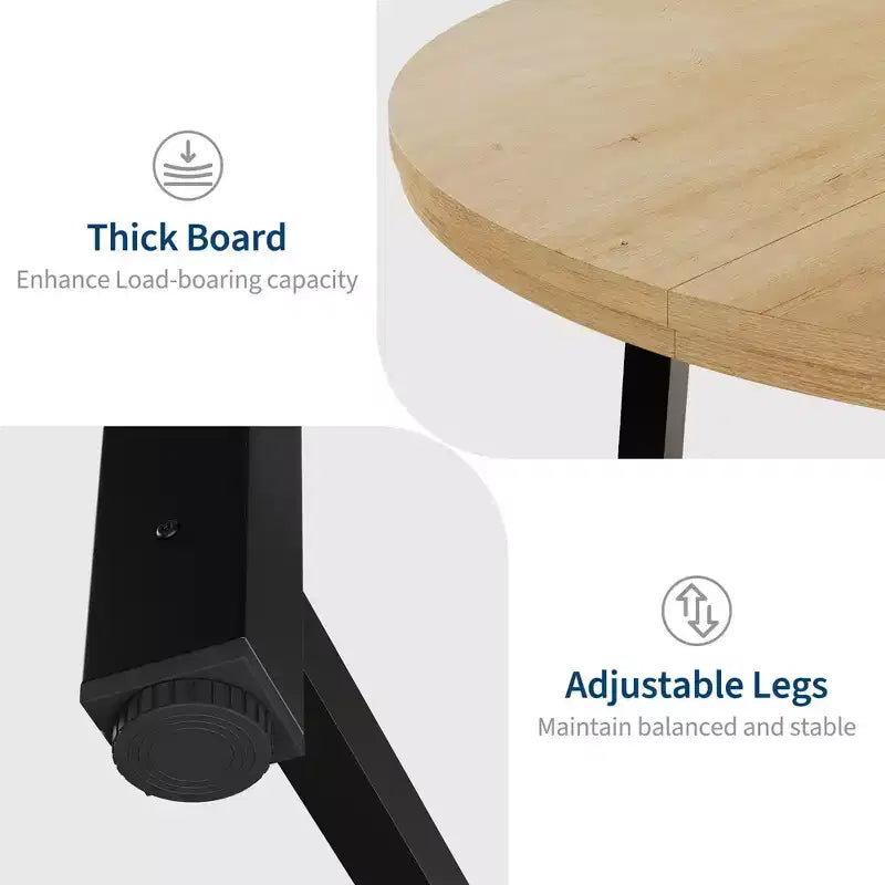 Table de salle à manger ronde de 120 cm, table de dîner industrielle pour 4 à 6 personnes, table de cuisine en bois avec cadre métallique robuste (sans chaises)