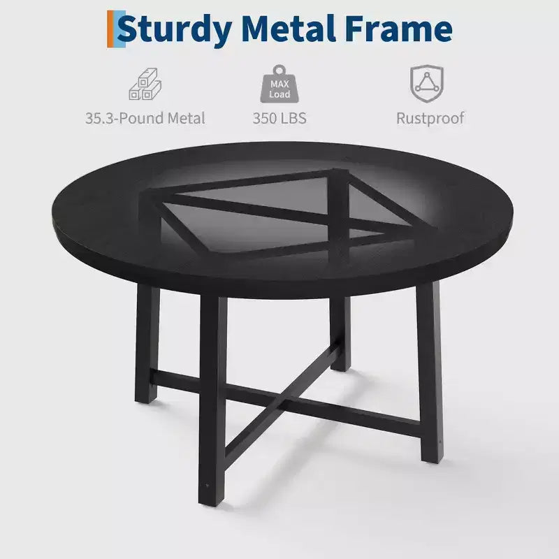 Table de salle à manger ronde de 120 cm, table de dîner industrielle pour 4 à 6 personnes, table de cuisine en bois avec cadre métallique robuste (sans chaises)