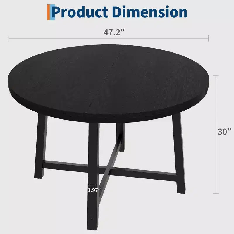 Table de salle à manger ronde de 120 cm, table de dîner industrielle pour 4 à 6 personnes, table de cuisine en bois avec cadre métallique robuste (sans chaises)