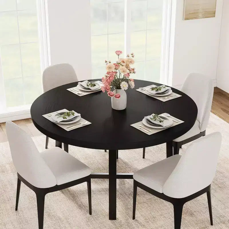 Coolmee 47 inch Round Dining Table, Industrial Dinner Table for 4 to 6, Wooden Kitchen Table with Sturdy Metal Frame (No Chairs)