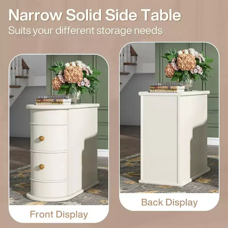 Petite table d'appoint étroite en bois massif de style ferme, table de chevet fine avec rangement, table de canapé pour chambre à coucher, salon