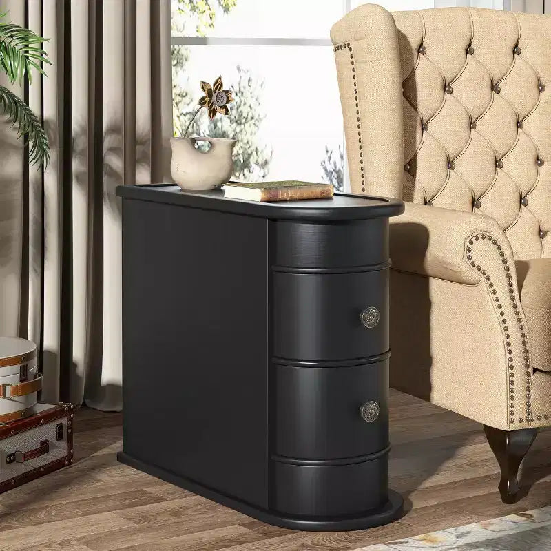 Petite table d'appoint étroite en bois massif de style ferme, table de chevet fine avec rangement, table de canapé pour chambre à coucher, salon