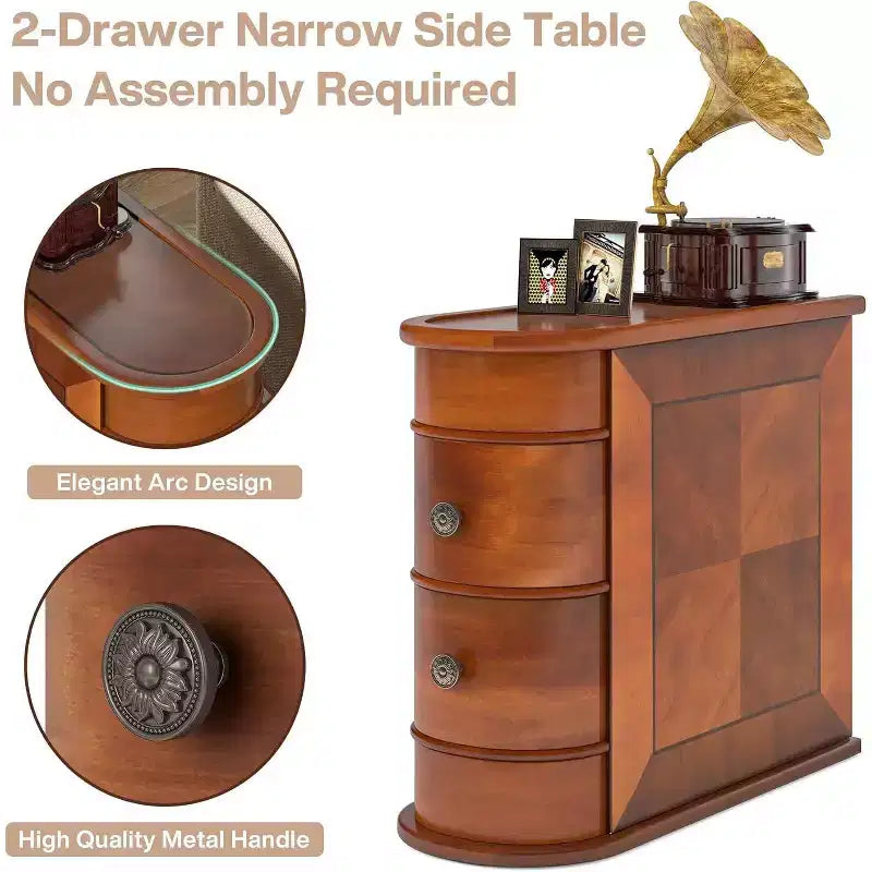 Petite table d'appoint étroite en bois massif de style ferme, table de chevet fine avec rangement, table de canapé pour chambre à coucher, salon