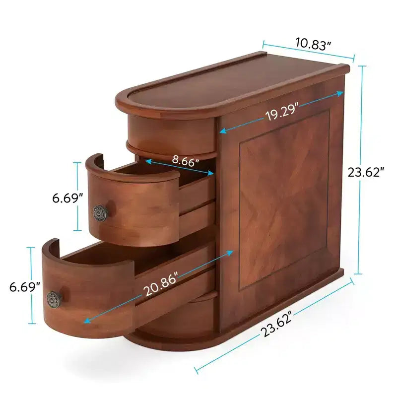 Petite table d'appoint étroite en bois massif de style ferme, table de chevet fine avec rangement, table de canapé pour chambre à coucher, salon