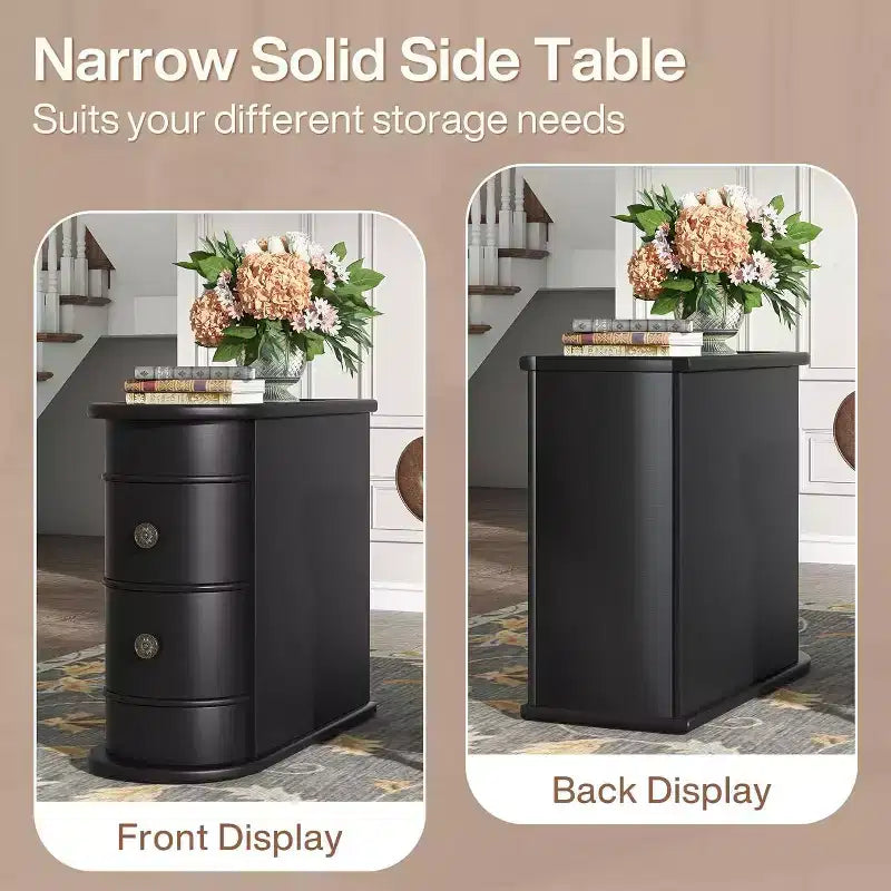 Petite table d'appoint étroite en bois massif de style ferme, table de chevet fine avec rangement, table de canapé pour chambre à coucher, salon