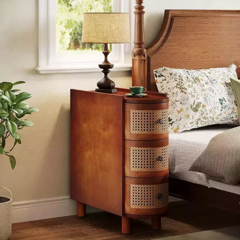 Petite table d'appoint étroite en bois massif de style ferme, table de chevet fine avec rangement, table de canapé pour chambre à coucher, salon