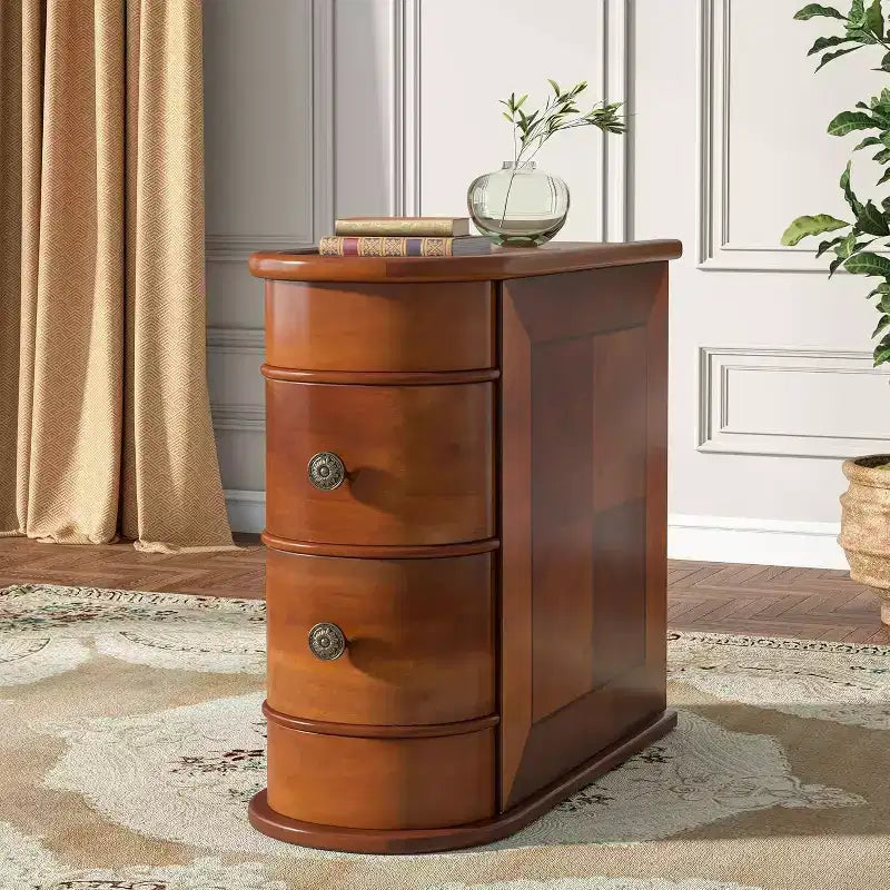 Petite table d'appoint étroite en bois massif de style ferme, table de chevet fine avec rangement, table de canapé pour chambre à coucher, salon