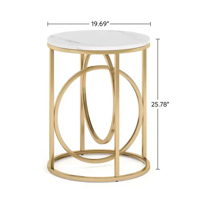 Table d'appoint industrielle étroite et ronde avec base en métal creux, table de chevet cylindrique pour salon, chambre à coucher