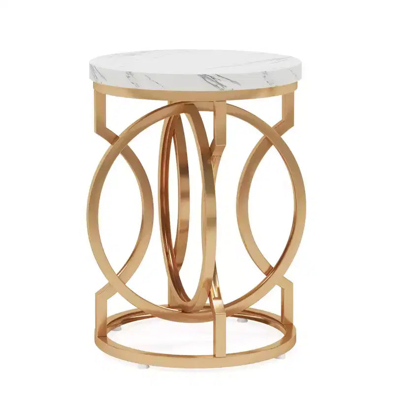 Table d'appoint industrielle étroite et ronde avec base en métal creux, table de chevet cylindrique pour salon, chambre à coucher