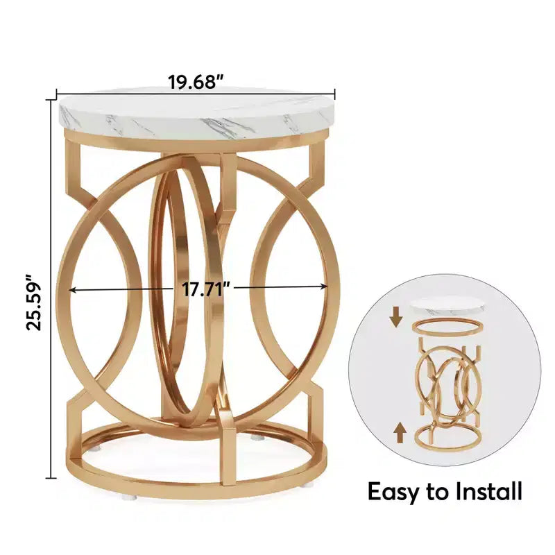 Table d'appoint industrielle étroite et ronde avec base en métal creux, table de chevet cylindrique pour salon, chambre à coucher