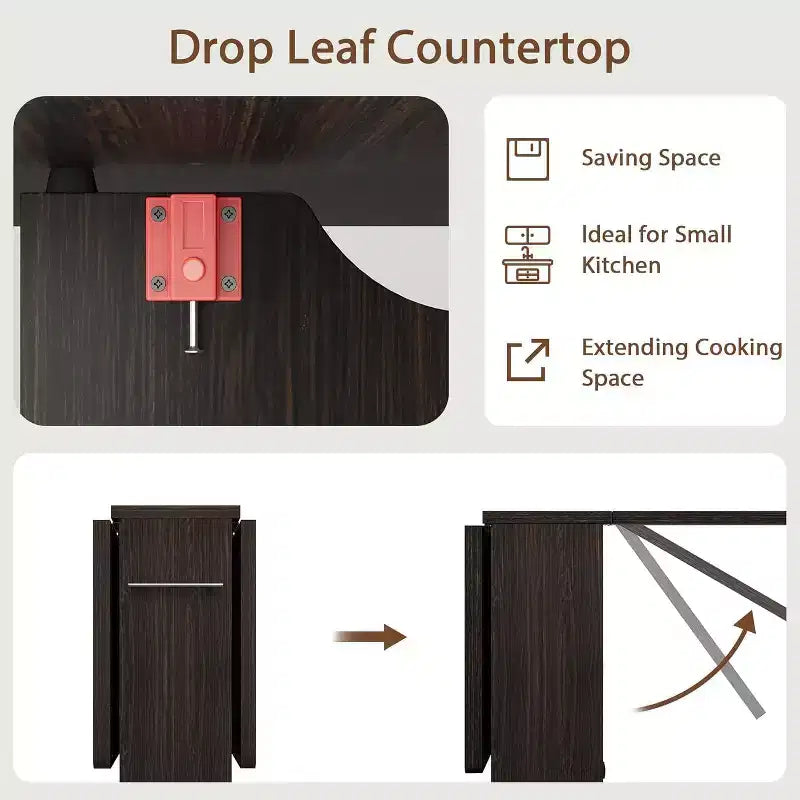 Table de salle à manger pliante, table de cuisine extensible de style ferme avec rabats et étagère de rangement et 6 roulettes, table polyvalente peu encombrante