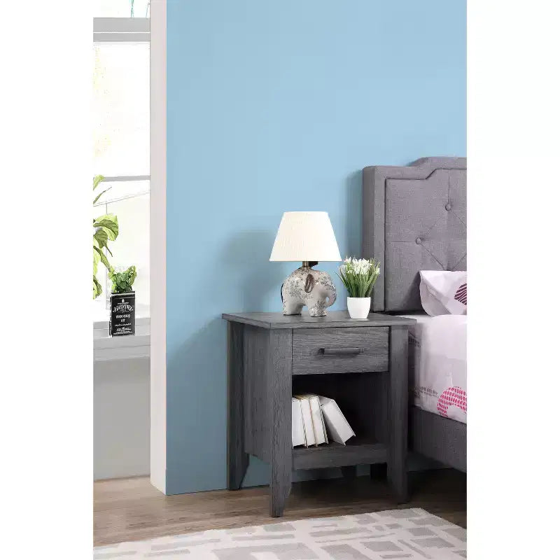 HomeStock Grey Nightstand 24x21x18 Contemporary Compact Bedside Table with Smooth Finish, Storage Space and Sleek Modern Design